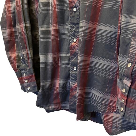 Roper Western Mens Blue Red Plaid Metallic Pearl Snap Long Sleeve Shirts Size XL - Picture 4 of 6